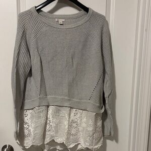 Cato Light Gray Knit Sweater with Lace Detail